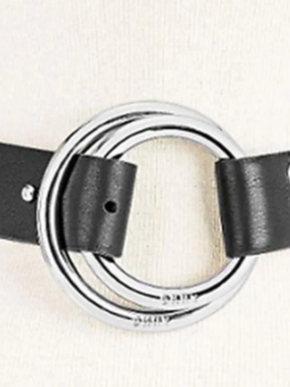 DKNY Double-Ring Pull-Back Leather Belt Black Silver, Size S/M
